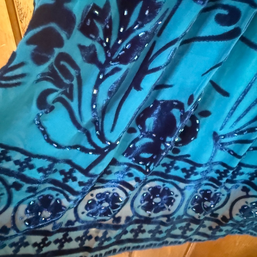Hale Bob vibrant Blue Floral flocked velvet and chiffon beaded Dress - Picture 5 of 5
